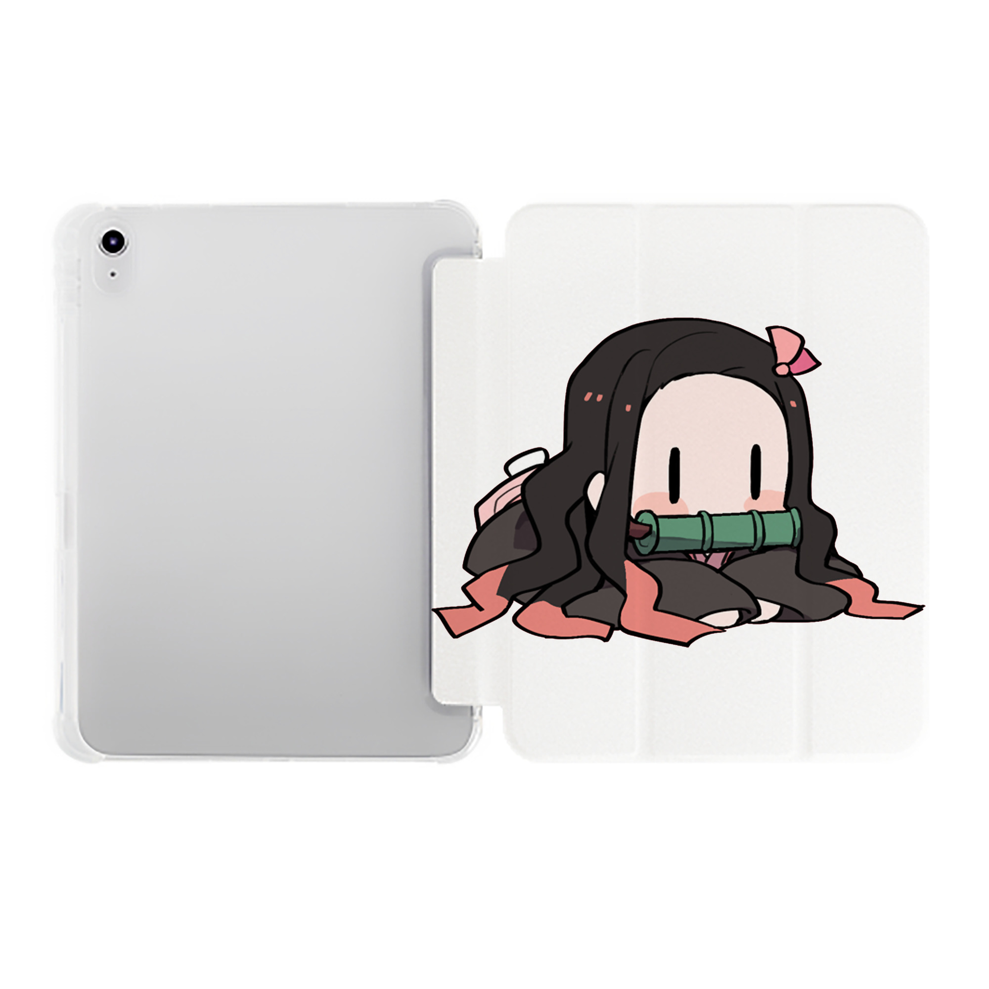 （画像用） 鬼滅の刃（きめつのやいば）竈門 禰󠄀豆子／かまど ねずこ Kamado Nezuko IPad ケース ペン収納付き 三つ折りスタンド PUレザー×シリコン 対応機種9.5/10.5/10.9インチ